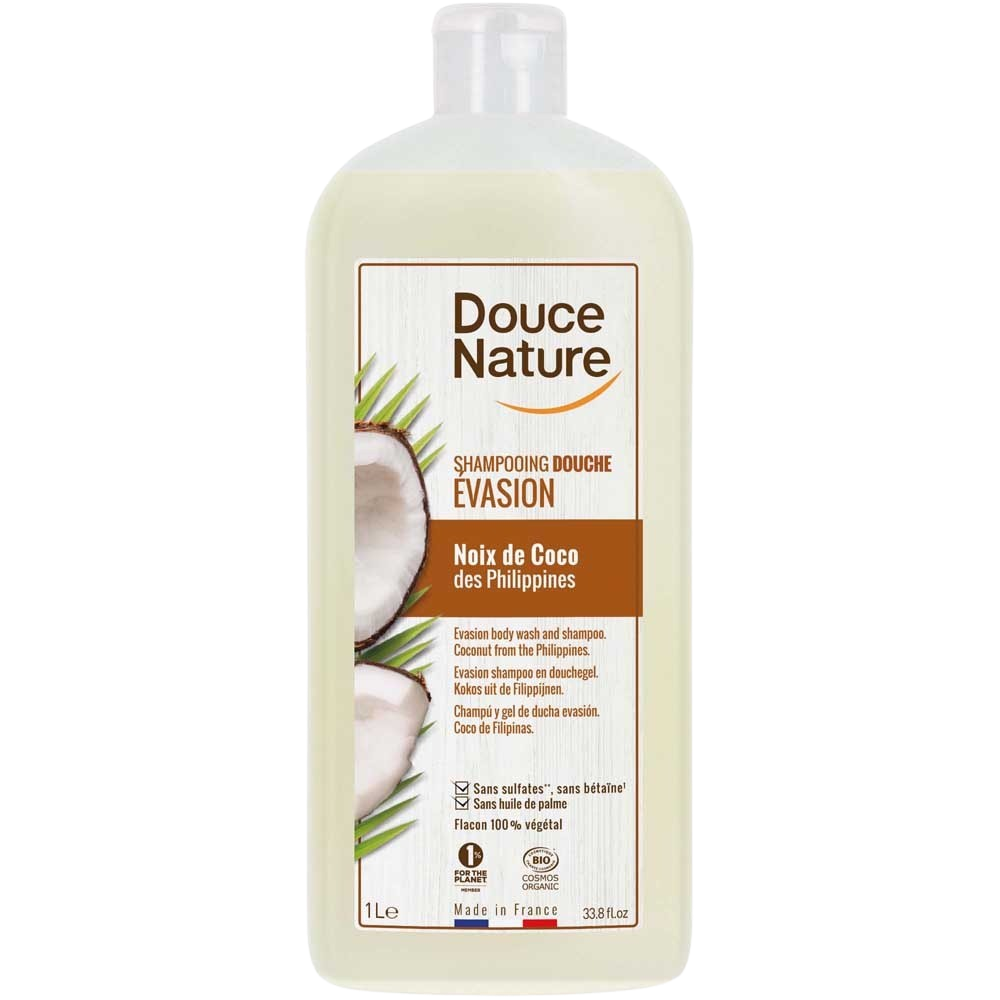 Douce Nature kookos suihkushampoo, 1000 ml